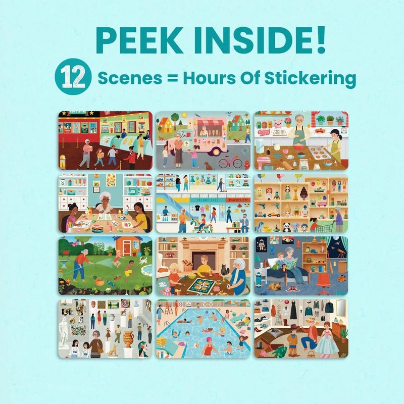 CUPKIN Sticker Book for Kids 2-4, 500+ Kids Stickers, Spending Time with Grandma 12 Coloring Pages, 12 Scenes, Fun Toddler Travel Activity Coloring and Sticker Books for Children Ages 4-8 + 8-10 - Image 5
